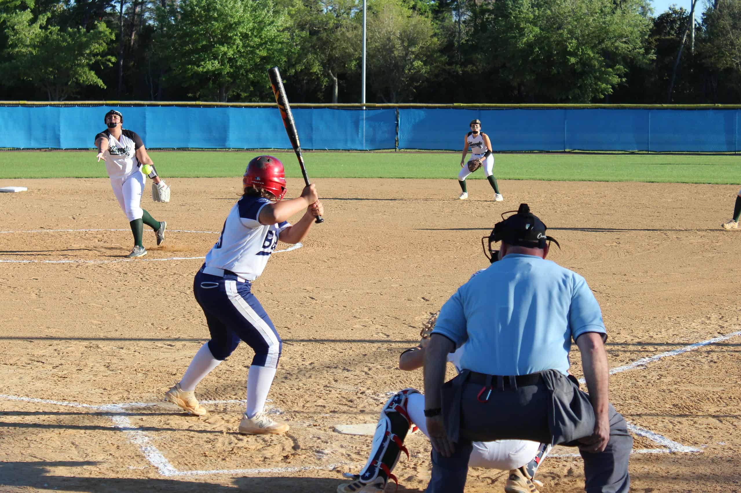 Weeki Wachee Junior Pitcher Jade Thompson, 16, tosses out a pitch to Freshman Makayla Alfaro, 13, during Wednesday's softball game. [Photo by Austyn Szempruch]