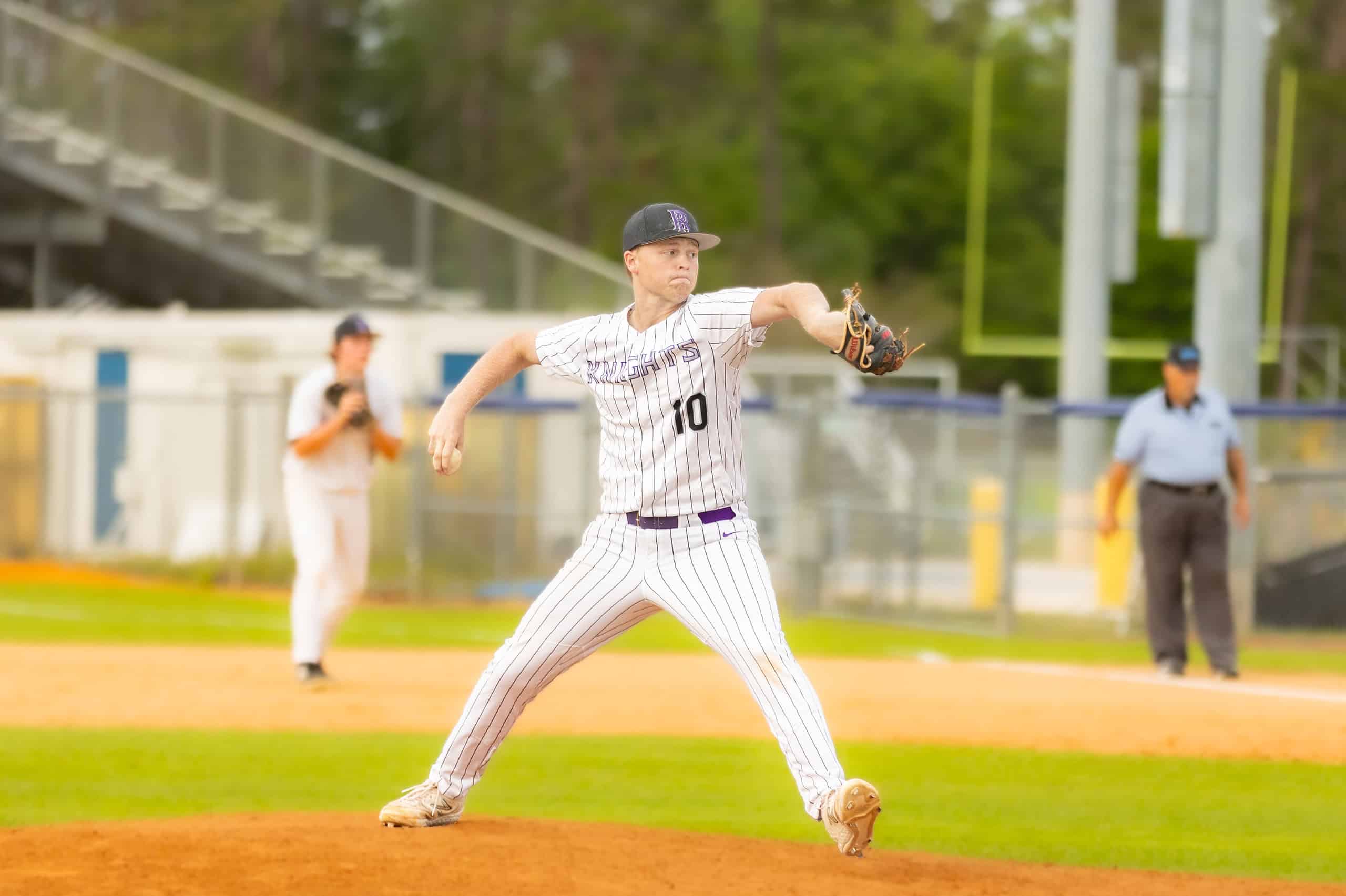 River Ridge, 10, Dawson Linares throws out a pitch during the Royal Knights tournament matchup with Springstead. [Photo by Kelsie Johnson]