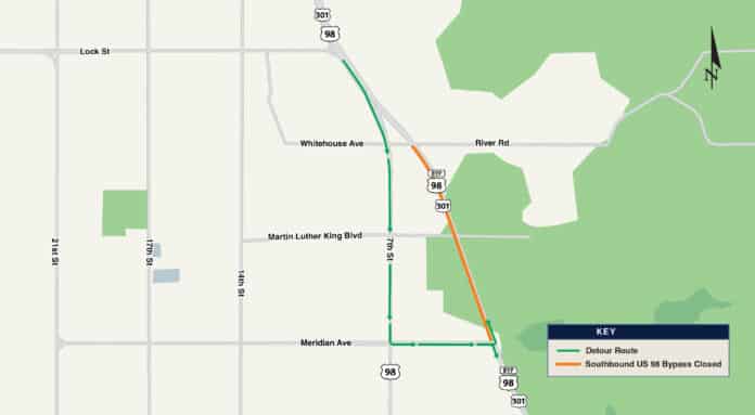 Southbound US 98 Bypass Detour.