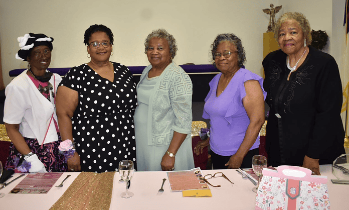 From left to right, Bonatha Grier-Inmon, Pamela Lawson, Brenda J. Washington Mobley, Donia Woods Brown, Cora Mae Allen Brown. [Courtesy of Imani Asukile]