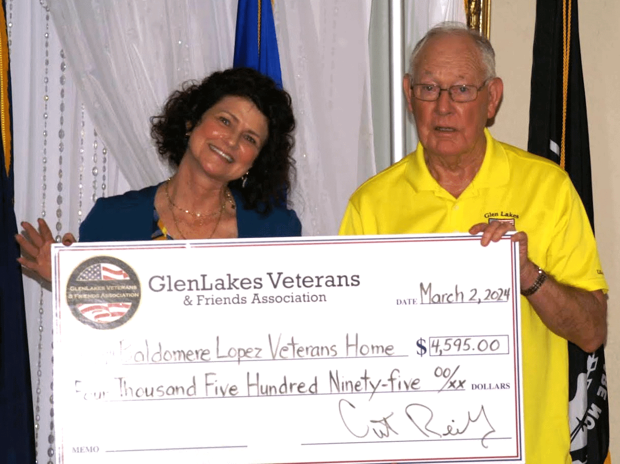 Marlies Sarret with Baldomero Lopez State Veterans Nursing Home and George Friel, GLVFA