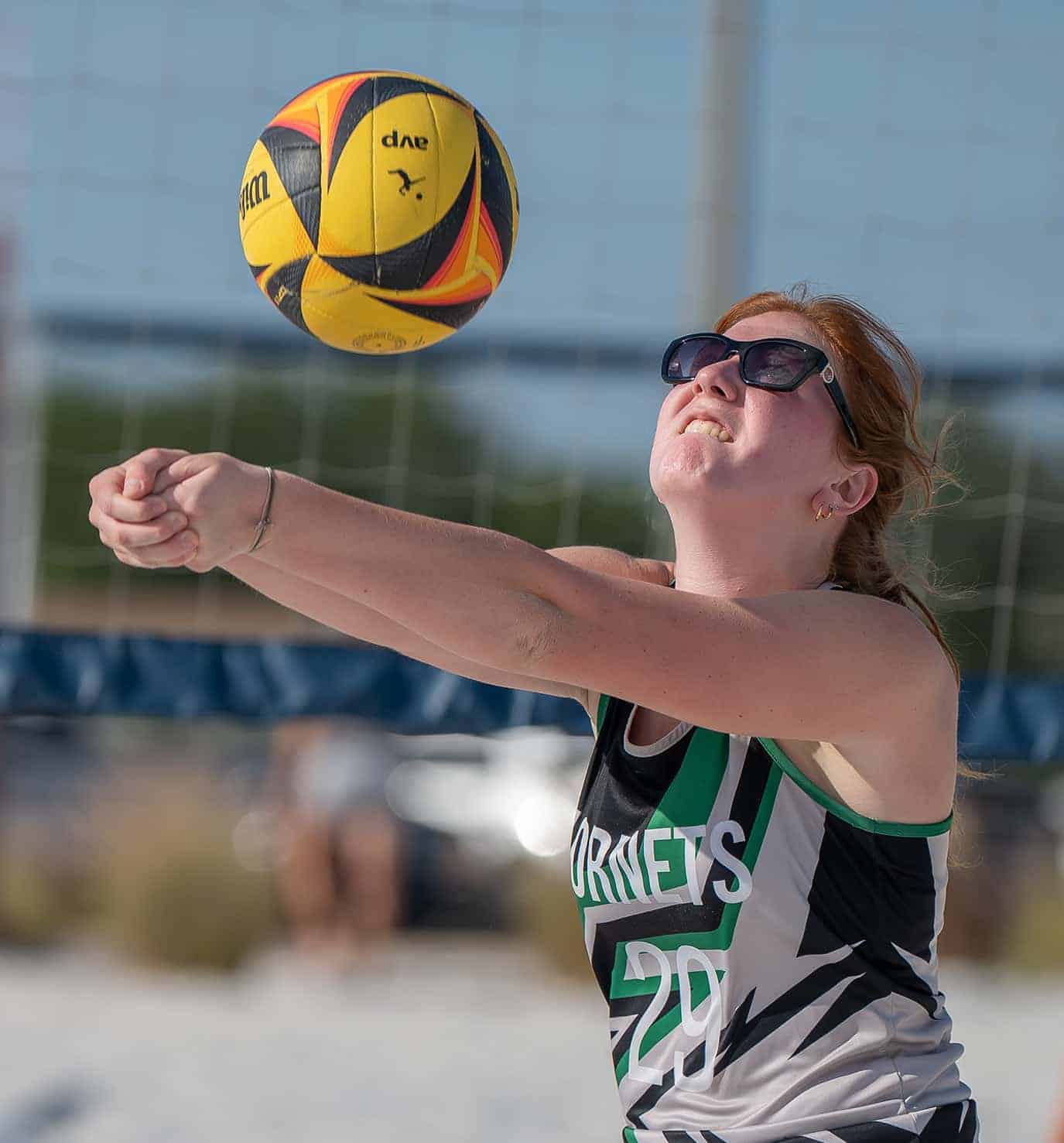 Weeki Wachee High’s Anniston Proell concentrates on returning a deep volley during a match with NCT in the 1A District 16 quarterfinals held at Bishop McLaughlin High School. Photo by [Joseph DiCristofalo]