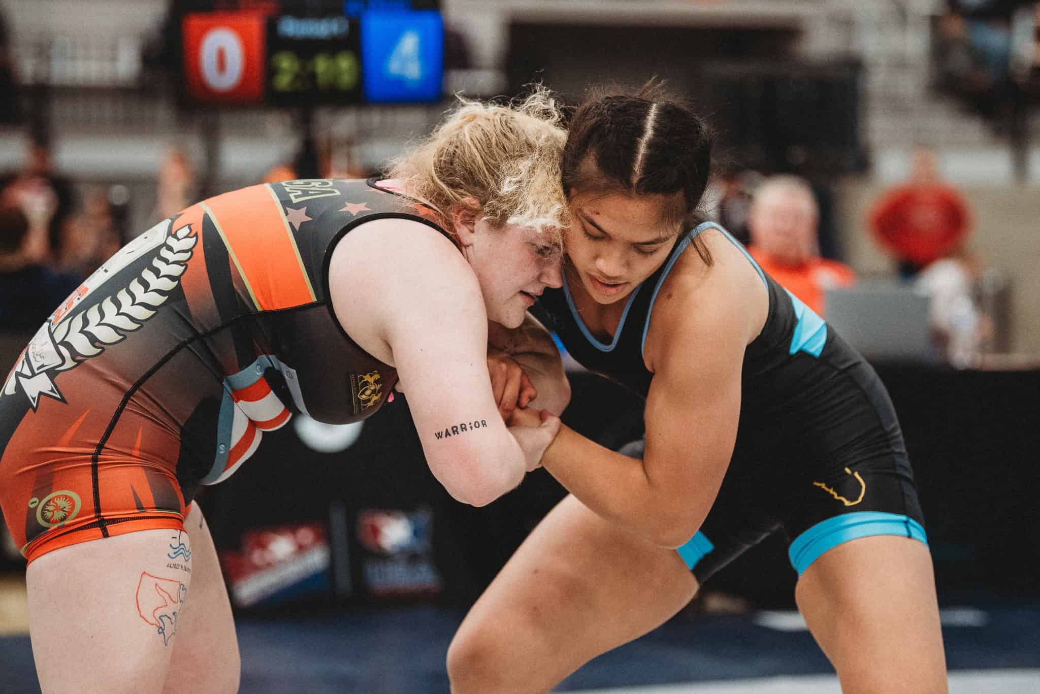 Grace Leota (right) controls her opponent with the Russian tie at Women's Nationals in Spokane, WA. [Photo by Cynthia Leota]