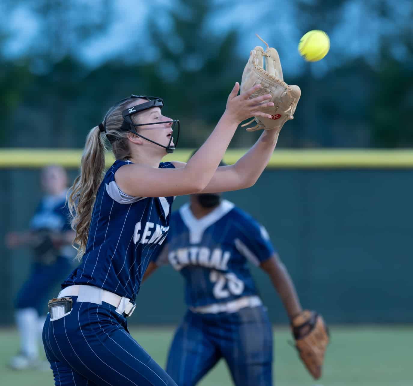 Central High’s shortstop, Alva Frechette make sure of a catch during the 4A District 5 playoff game against Weeki Wachee High. Photo by [Joseph Dicristofalo]