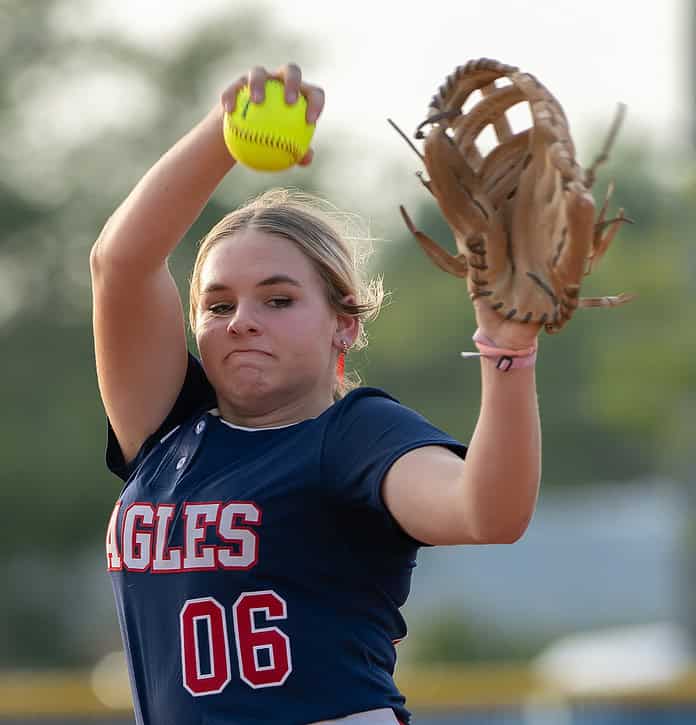 Springstead High’s, 06, Alivia Miller pitched the Eagles to a 7-1 win over visiting Hernando High Tuesday evening. [Photo by Joe DiCristofalo]