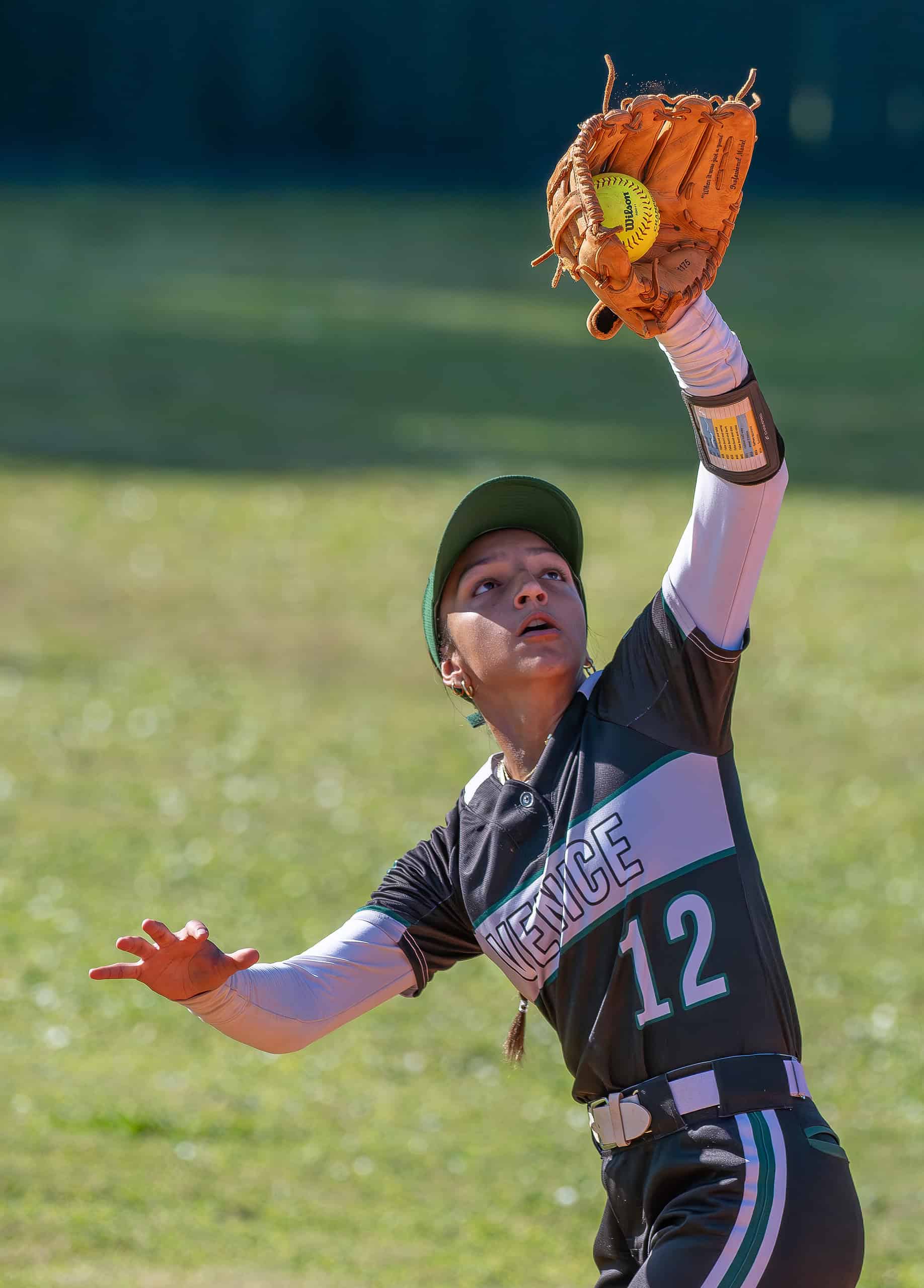 Venice High shortstop Tatiana Vasquez snared a line drive off a Hernando High bat in the opening game of the Leopard Slam tournament at Tom Varn Park. [Photo by Joe DiCristofalo]