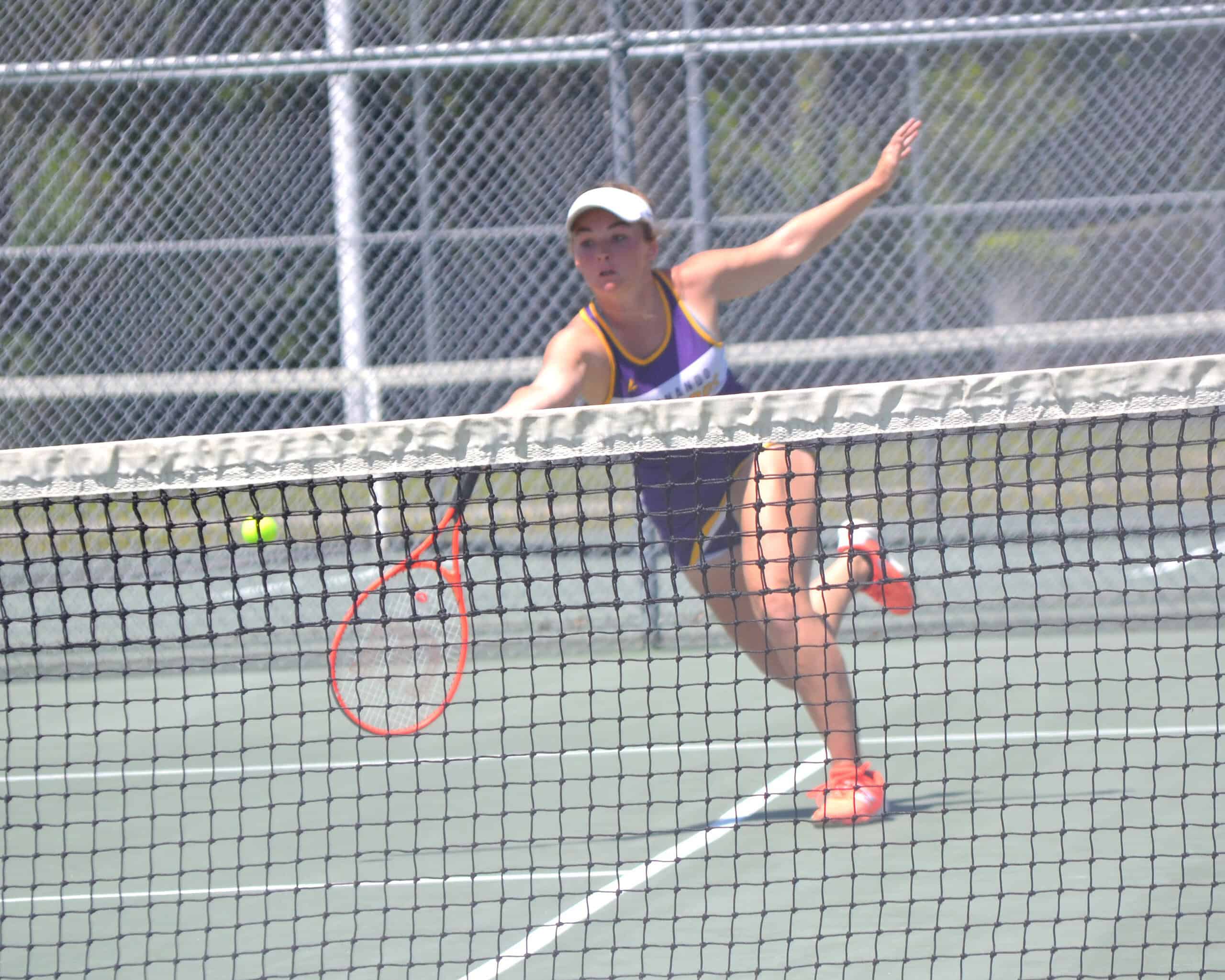Serena Huber of Hernando High returns a shot during a No. 2 doubles match during the District 2A-6 Tournament on Wednesday in Crystal River. Photo by Chris Bernhardt Jr.