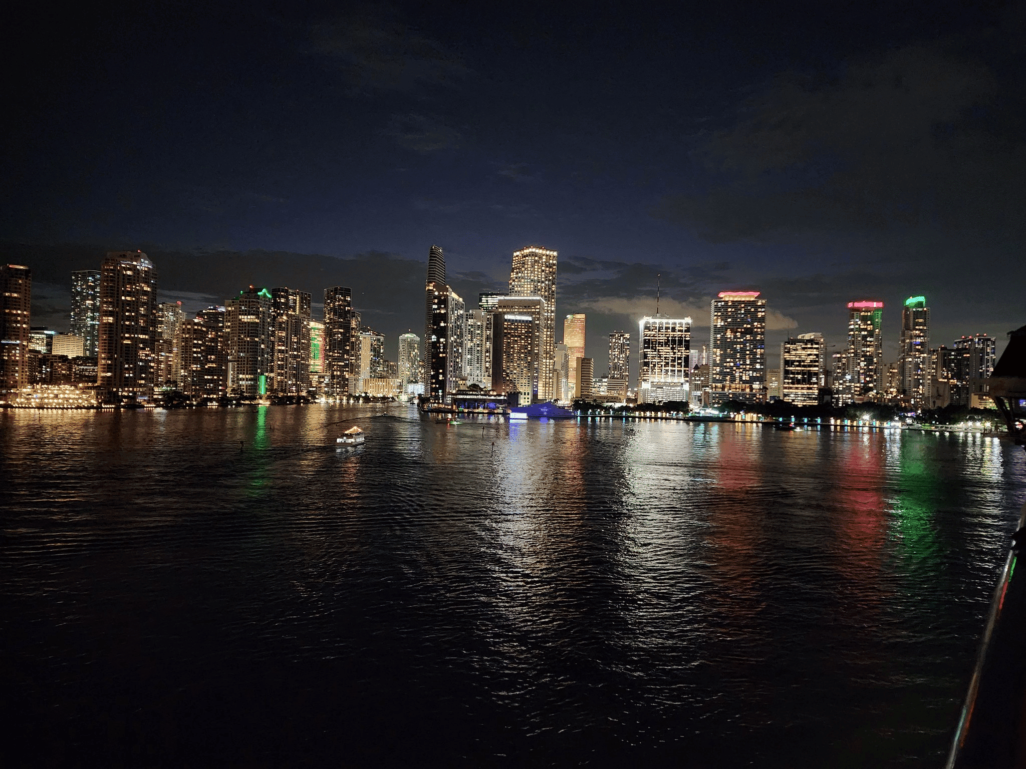 The skyline of Panama City by night.