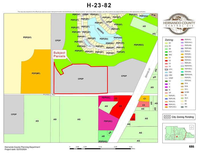 Location map of parcel rezoned to PDP/MF. [Credit: Hern, Co. Planning/ Central GIS]