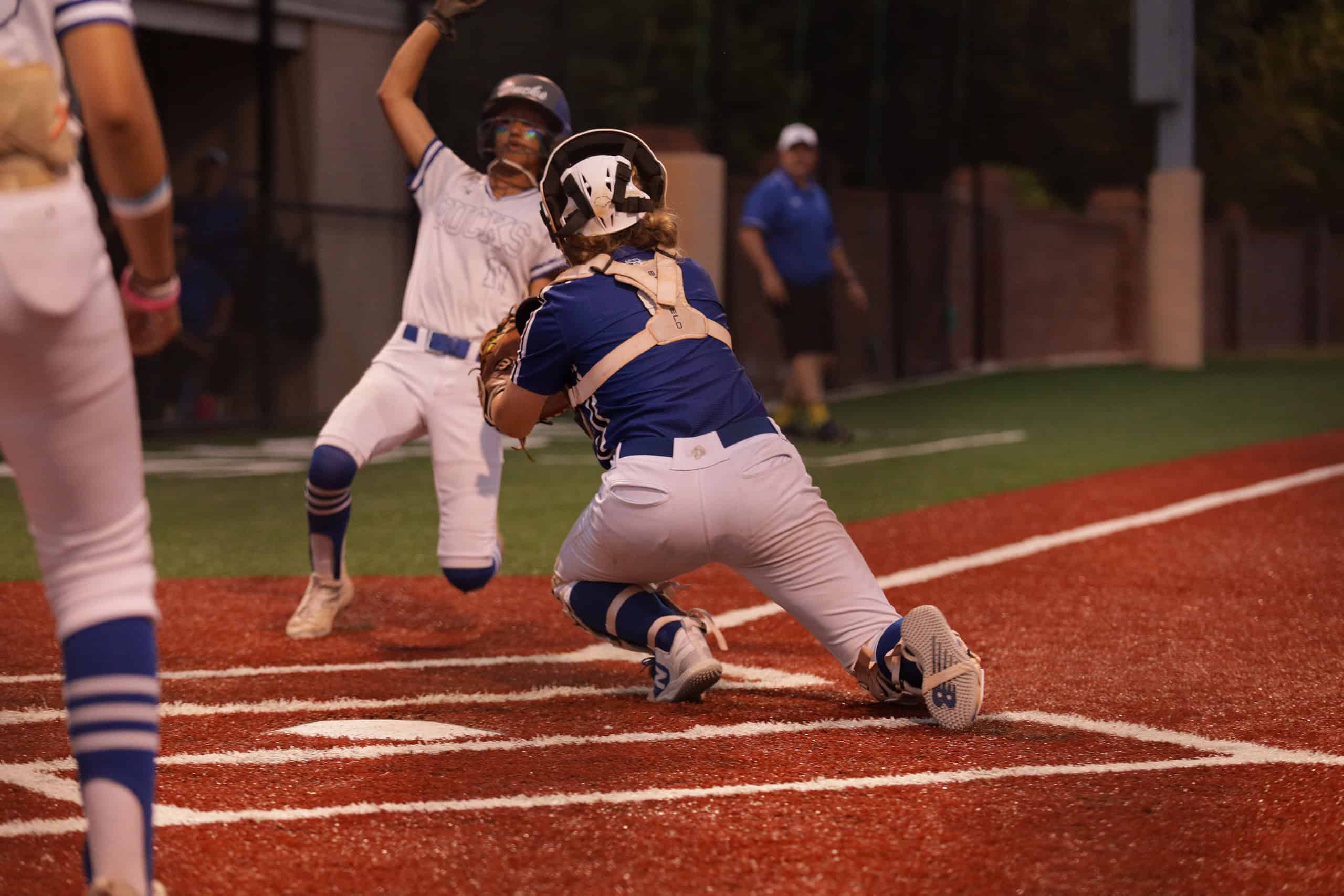 Lions Catcher Piper Gill making the tag at home in 3rd inning, saves a run. [Photo Provided by Sean Gill]
