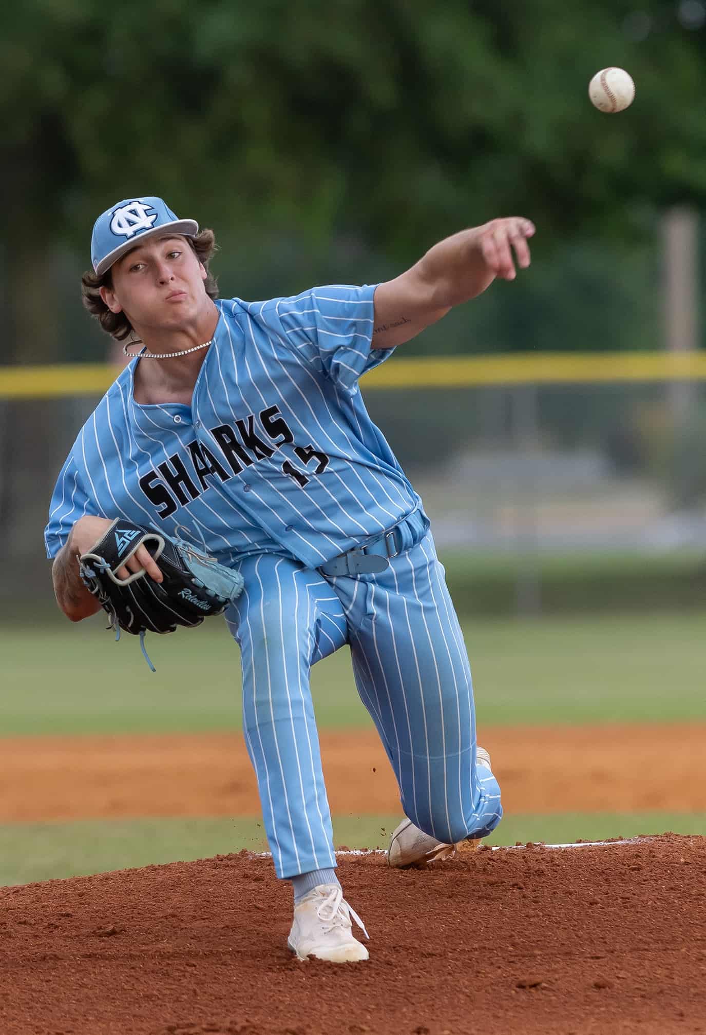 Nature Coast Tech pitcher, Jackson Hoyt pitched six scoreless innings against visiting Hernando High in the 4A District 6 title game. Photo by [Joseph Dicristofalo]