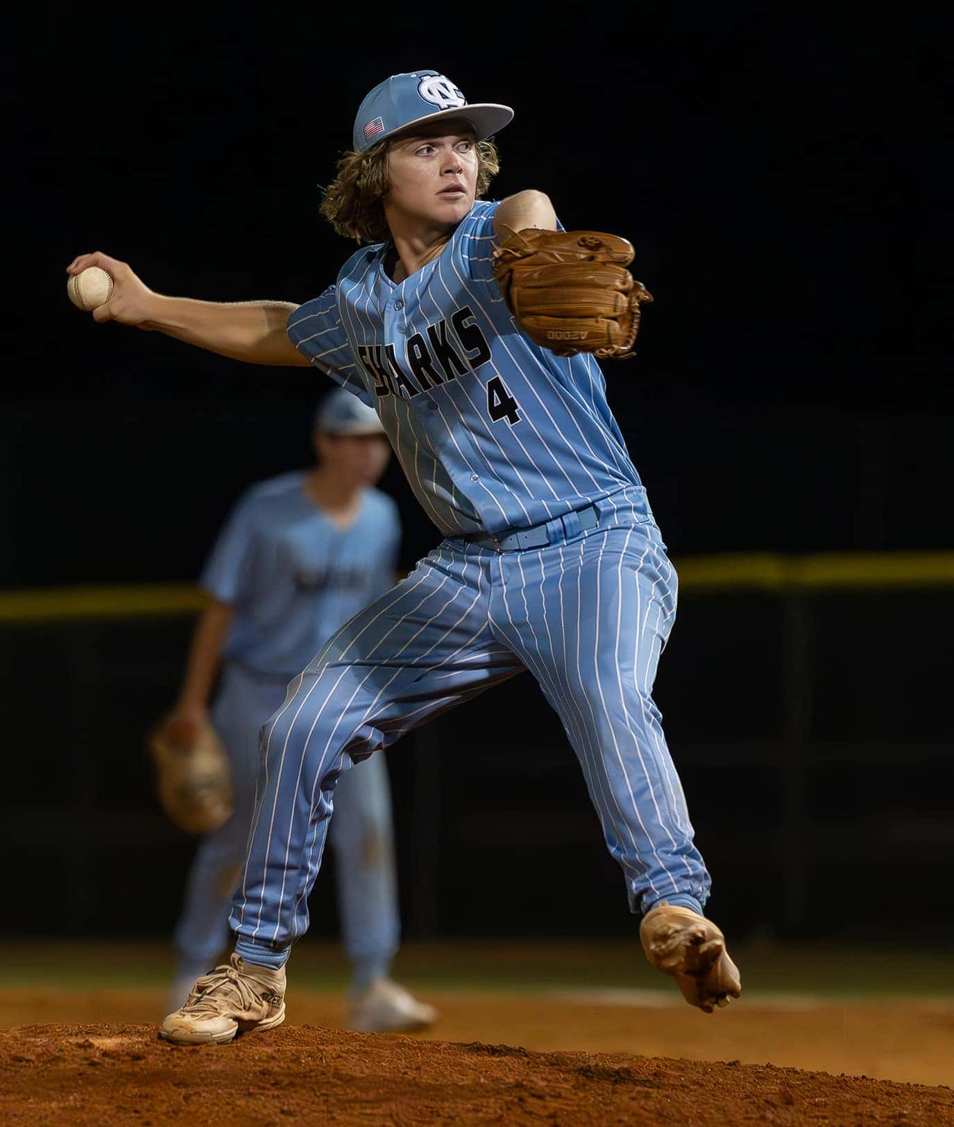 Nature Coast Tech ,4, Bryce Hewell pitched the final inning in the 7-0 win against visiting Hernando High in the 4A District 6 title game. Photo by [Joseph Dicristofalo]