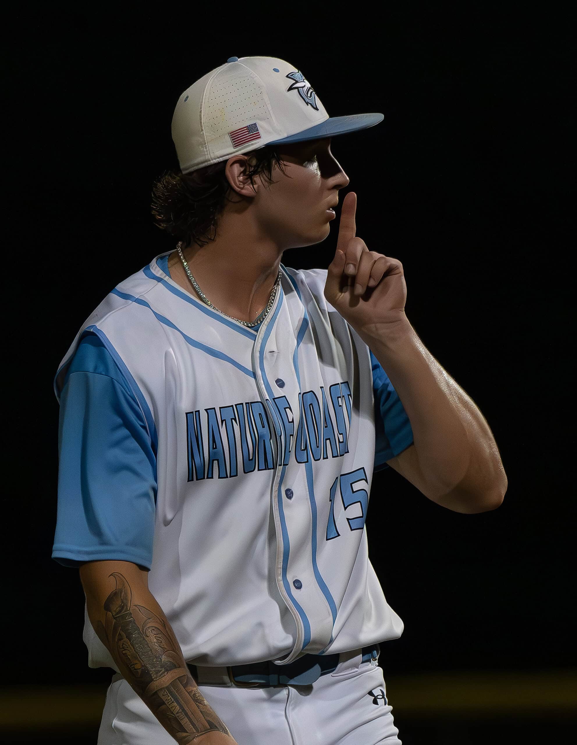 Nature Coast Tech pitcher, 15, Jackson Hoyt silenced the Satellite High bats and the visiting crowd in the 5-1 NCT win in the 4A Regional Quarterfinal game. Photo by [Joseph Dicristofalo]