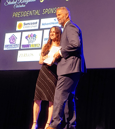 Baleigh Crandall with Superintendent Stratton [Photo by Sarah Nachin]