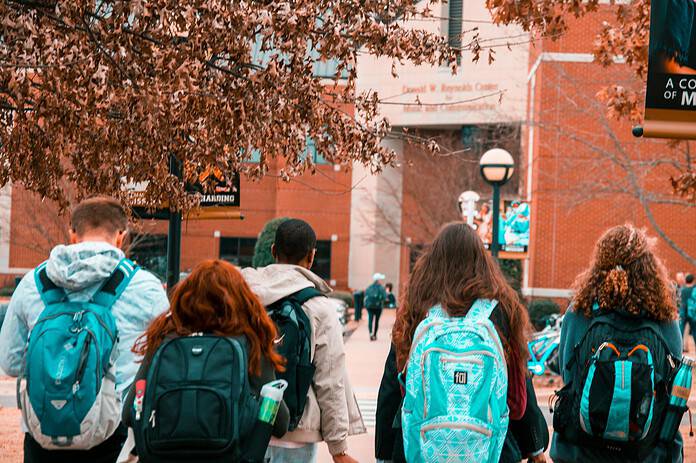 Students entering school building