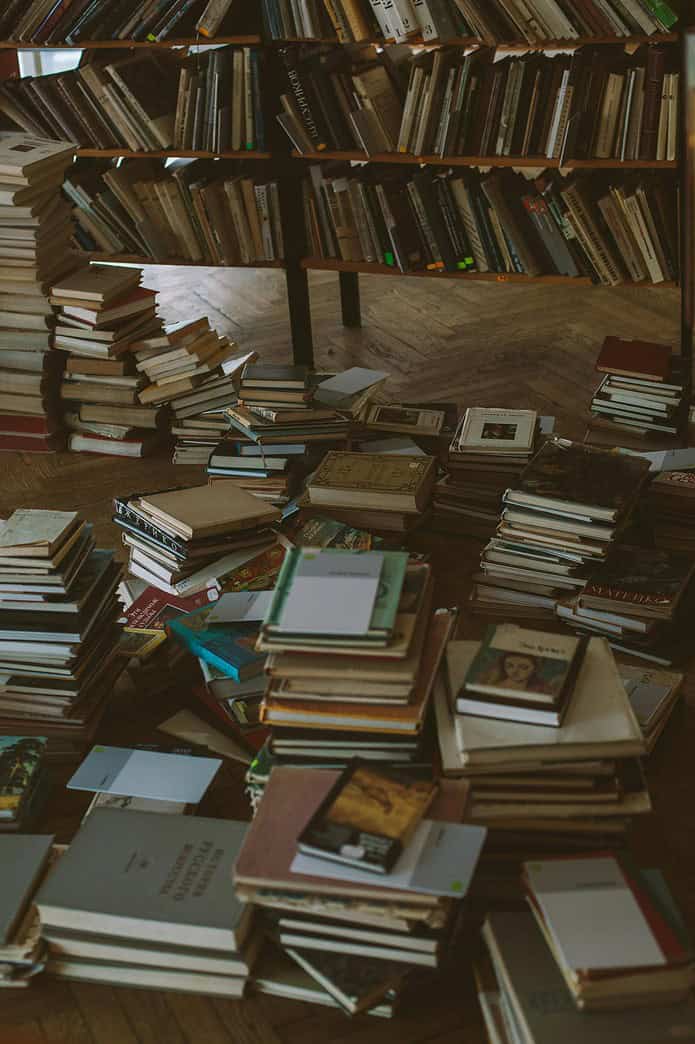 Textbooks sprawled across a table