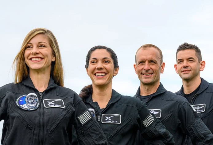 Polaris Dawn Crew (L-R) Anna Menon - Mission Specialist & Medical Officer, Sarah Gillis - Mission Specialist, Scott Poteet – Mission Pilot, Jared Isaacman – Mission Commander [Photo: Polaris Dawn]