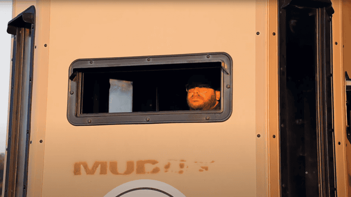 Ryan Kress inside the hunting blind. [Promotional video screenshot]