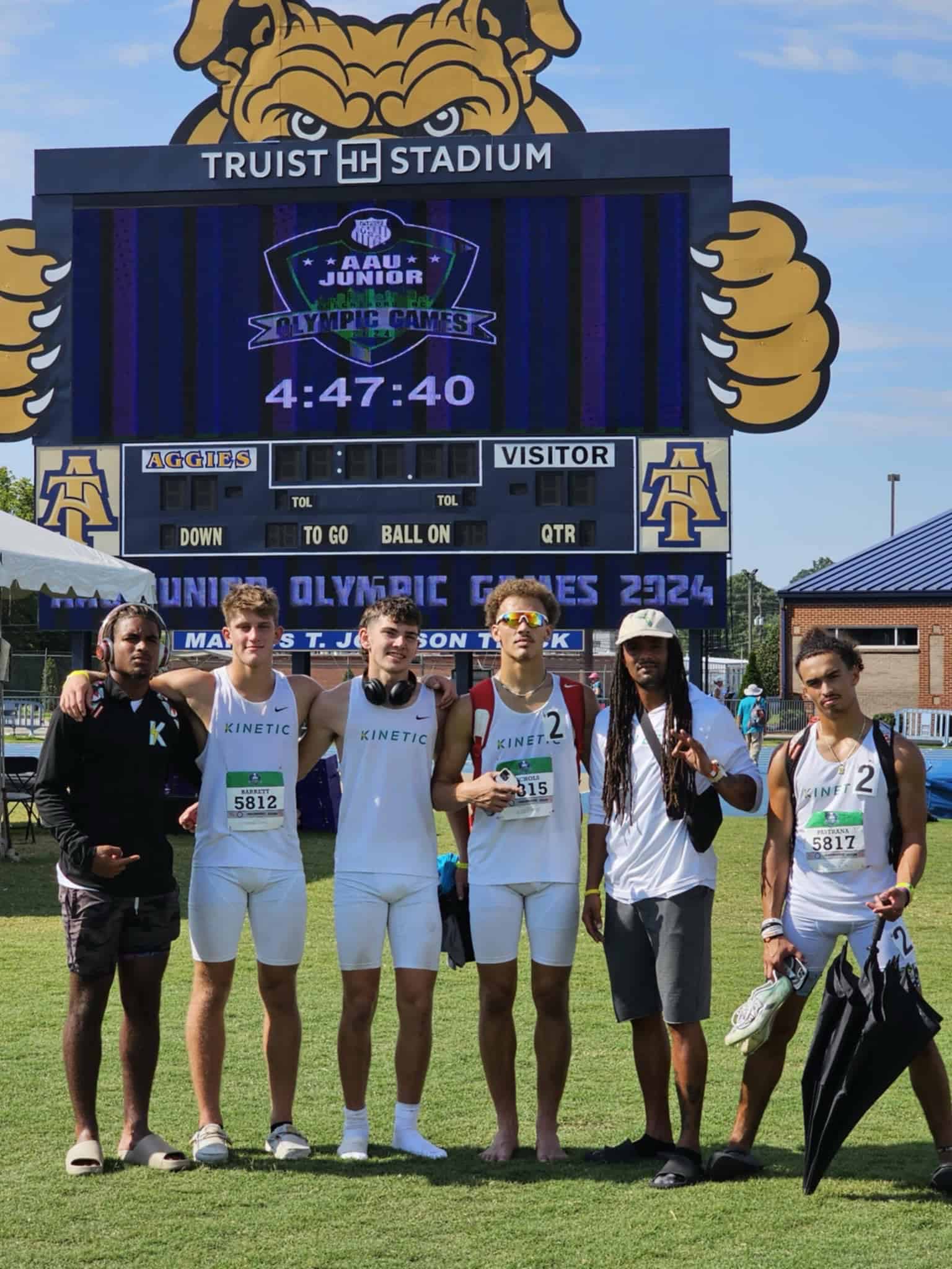 Group photo: Chadiell Echavarria, Brayden Barrett, Kason O’Neil, Jaxson Nichols, Coach Thomas Watson and Xylus Pastrana  
[Photo courtesy of Thomas Watson]