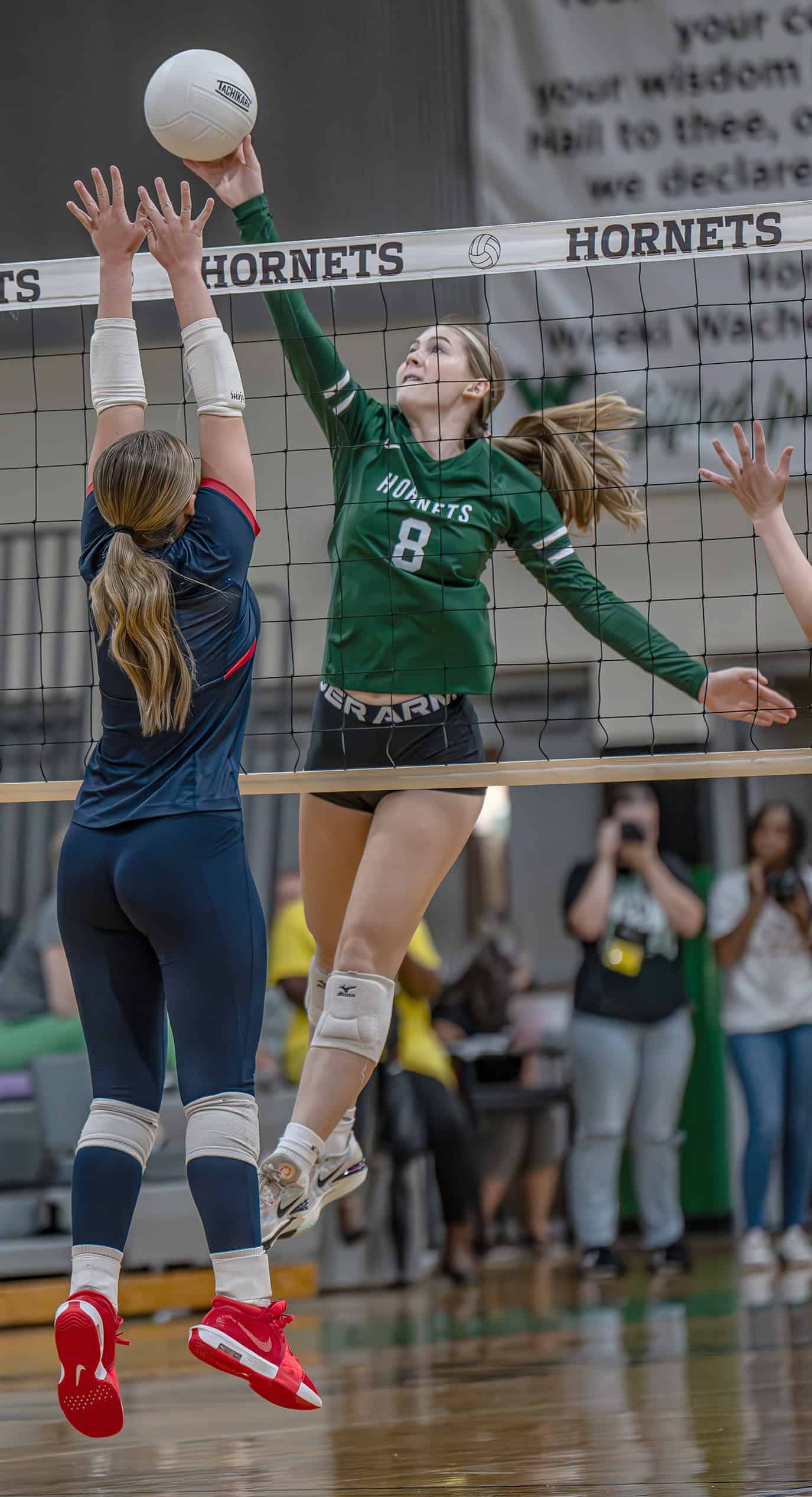 Weeki Wachee High, 8, Reese Halter attempts a kill shot against a Springstead High defender Tuesday at Weeki Wachee High. [Photo by JOE DiCRISTOFALO]