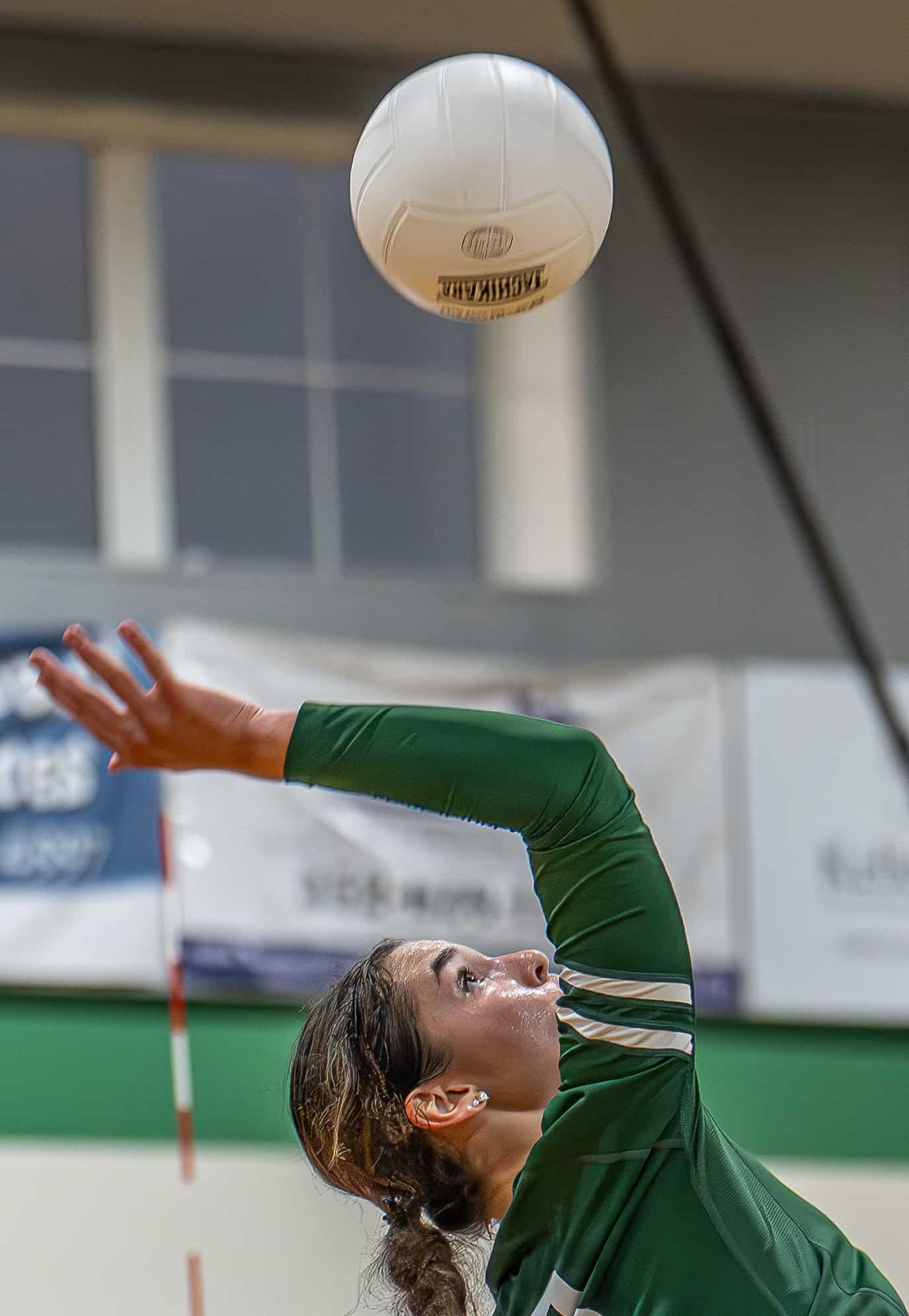 Weeki Wachee High Marlee Schumacher concentrates before hitting a winner against Springstead High Tuesday at Weeki Wachee High . [Photo by JOE DiCRISTOFALO]
