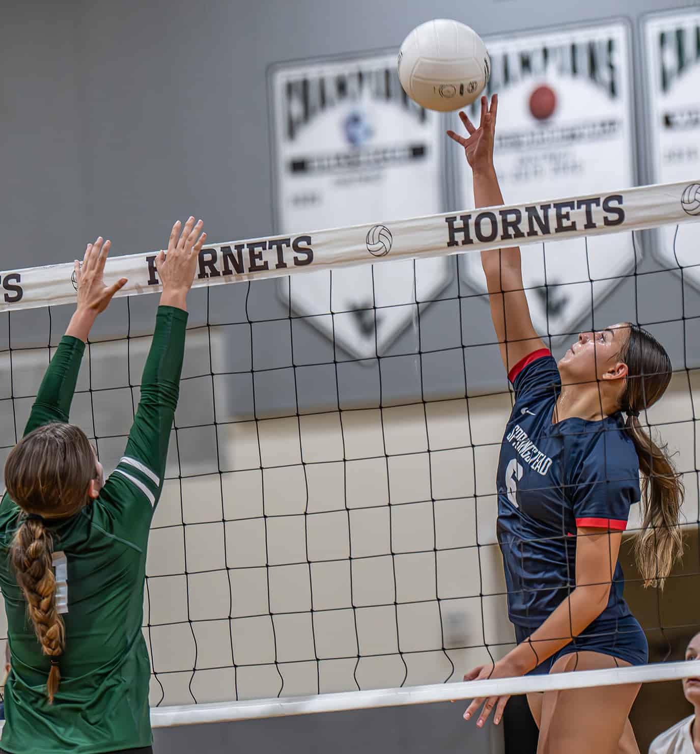 Springstead High, 6, Paloma Verde attempts a cross court kill shot at Weeki Wachee High Tuesday. [Photo by Joe DiCristofalo]