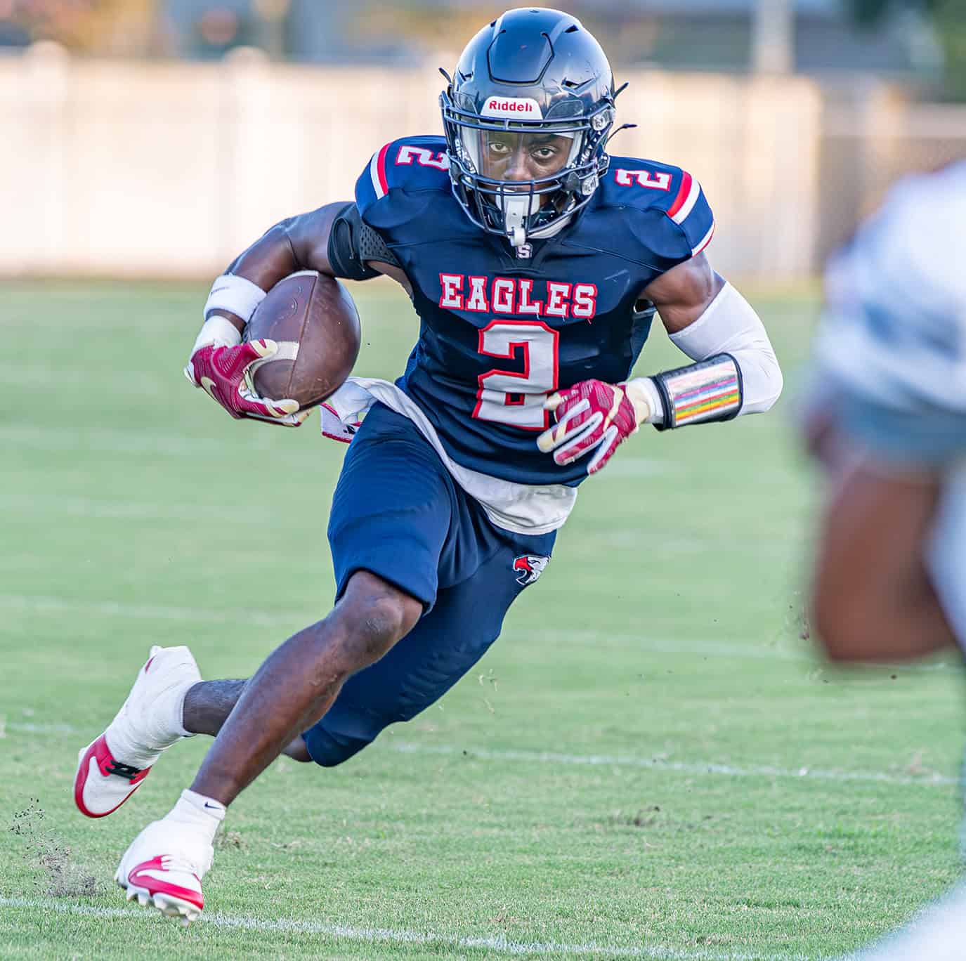 Tyree Davis ,2, Springstead High wide receiver finds room to run after catching a pass in the game versus visiting Fivay High School Friday at Booster Stadium. [Photo by JOSEPH DiCRISTOFALO]