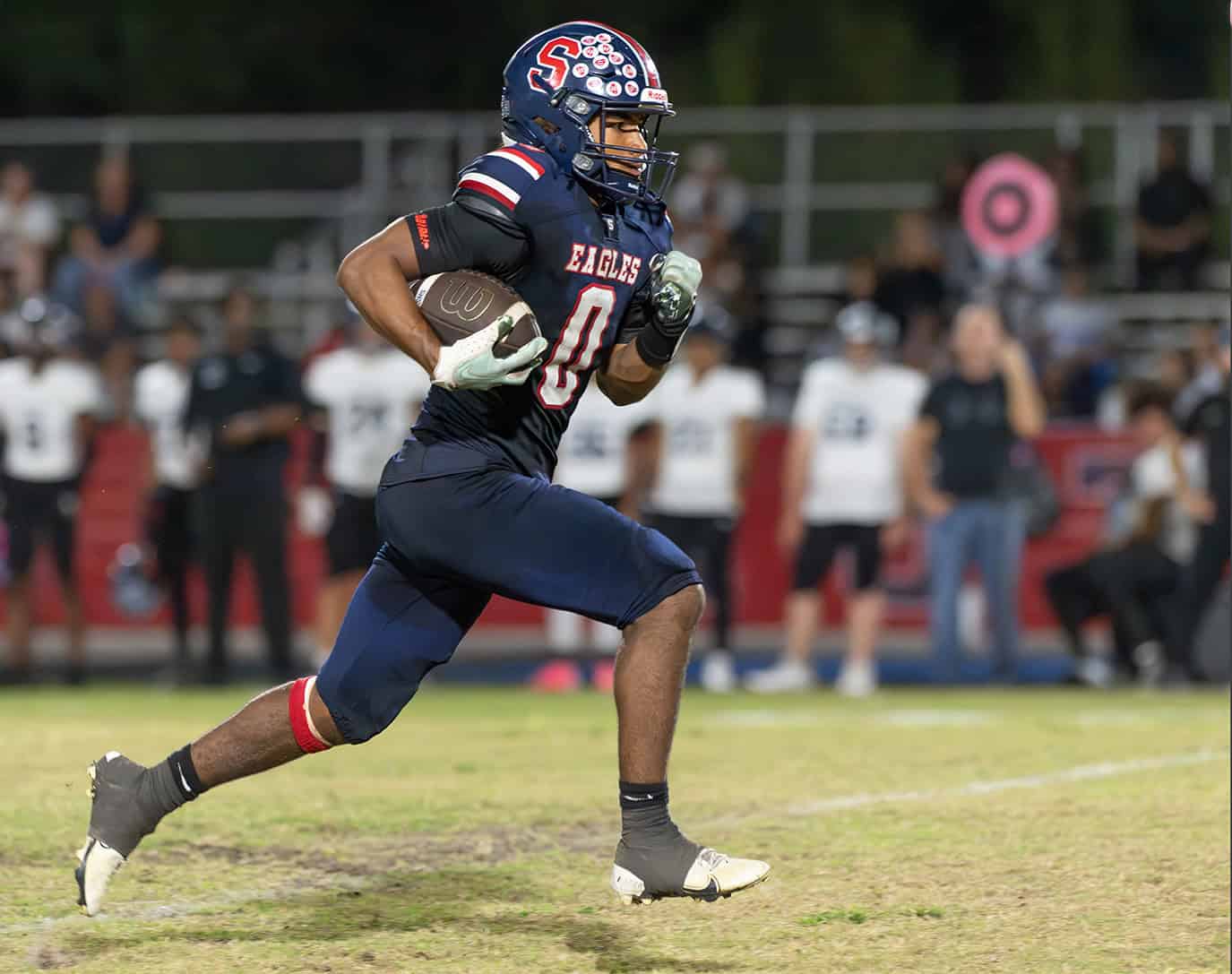 Springstead High, 0, Chadiell Echavarria scored on a 67-yard pass and run Thursday against Gaither High at Booster Stadium. [Photo by Joe DiCristofalo]
