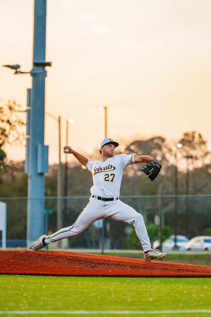 PHSC pitcher Michael Savarese, a Hernando High graduate, has led the Bobcats to the No. 1 ranking with a 7-0 record on the mound. (Credit: PHSC Athletics)