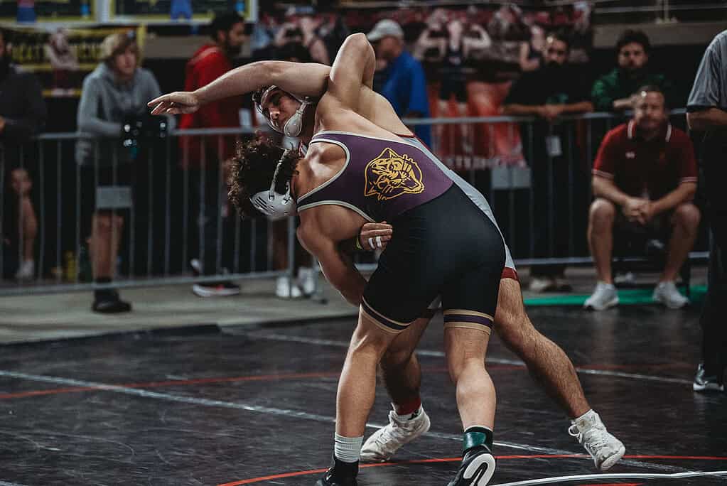 Jeremiah Chavis (FR) of Hernando won by tech fall over Christian Mcgarity of Episcopal of Jacksonville in a 190-pound match at the 2025 FHSAA State Wrestling Championships at Silver Spurs Arena in Kissimmee. [Photo by Cynthia Leota]