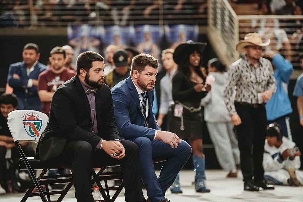 Hernando Coaches Kenneth Day (left) and David Pritz (right) at the 2025 FHSAA State Championships Finals Match. [Photo by Cynthia Leota]