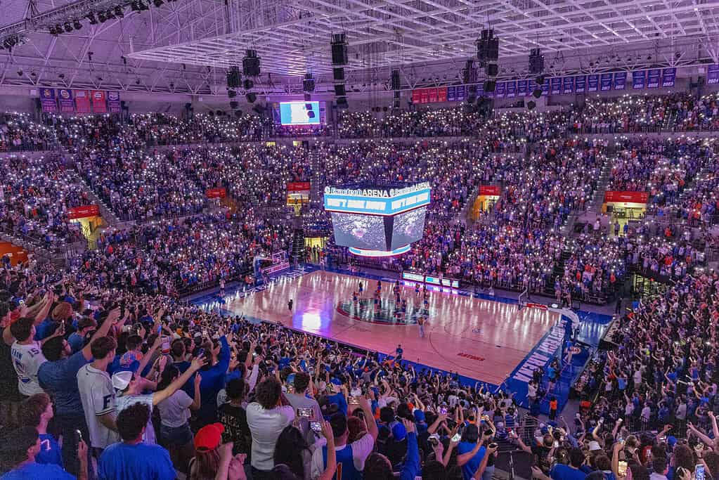 Tom Petty's "Won't Back Down" plays during the men's basketball NCAA championship at the Stephen C. O'Connell Center in Gainesville, Fla., on Monday, April 8, 2025. (Photo by Hanna Maglio)