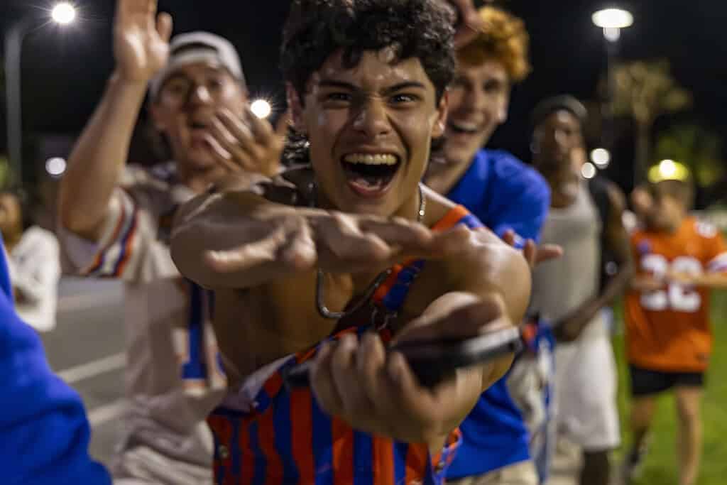 A Gator fan does the chomp, celebrating the National Championship on Monday, April 8, 2025. (Photo by Hanna Maglio)