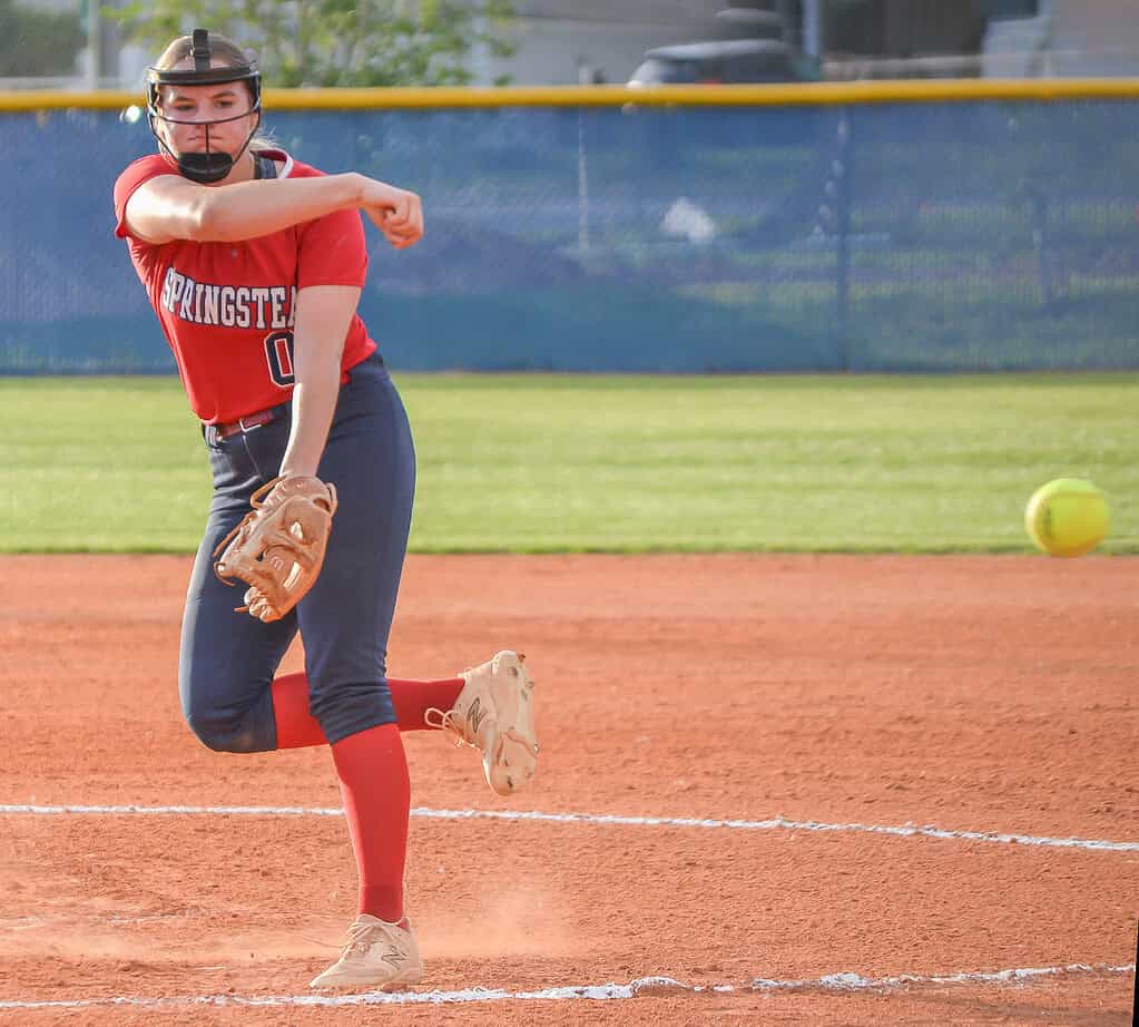 Springstead pitcher Alivia Miller throws to the plate during the first inning against visiting Palm Harbor University on Wednesday night. [Credit: Chris Bernhardt Jr.]