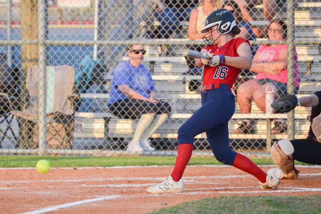 Audrina Savarese of Springstead singles down the third base line in the second inning against Palm Harbor University on Wednesday night. [Credit: Chris Bernhardt Jr.]